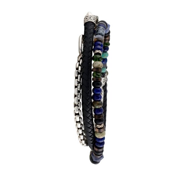 JOHN HARDY WOVEN LEATHER & MULTISTONE TRIPLE WRAP BRACELET OR NECKLACE - Picture 8 of 11